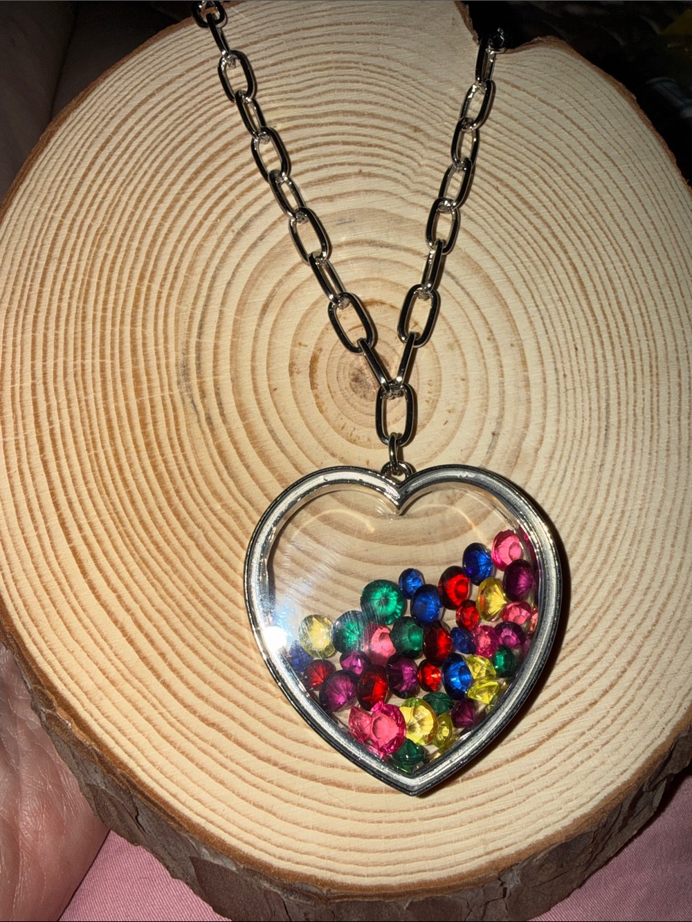 New 14” Women’s 1.75” Locket Necklace with Multicolor Crystals